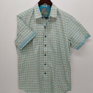 Robert Graham Size M Coupe Classique Checkered Short Sleeve Shirt Embroidered